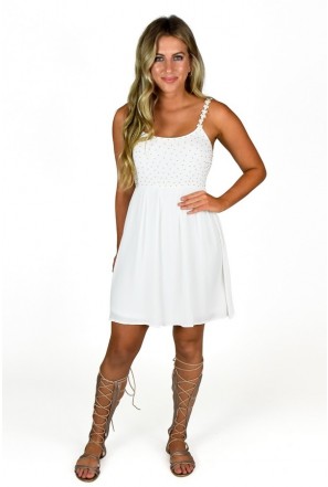 Cute White Beaded Boho Summer Dress for Juniors