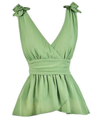 Mint Sage Rosette Top, Mint Sage Summer Top, Cute Summer Top, Sage Rosette Top, Sage Summer Top