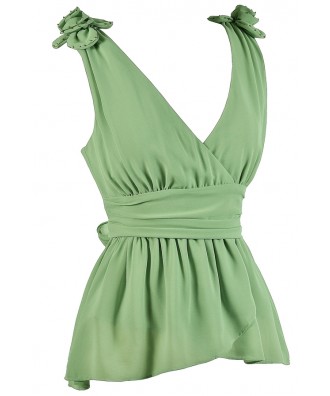 Mint Sage Summer Top, Cute Summer Top, Mint Sage Rosette Top, Green ...