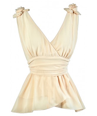 Cute Cream Top, Cute Summer Top, Cream Rosette Top, Cream Party Top, Beige Rosette Top