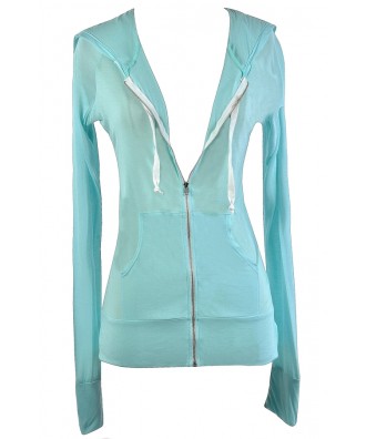 Aqua Zip Up Hoodie, Sky Blue Zip Up Hoodie, Pale Blue Zip Up Hoodie, Cute Blue Hoodie