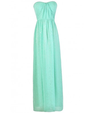 Mint Prom Dress, Mint Formal Dress, Mint and Silver Dress, Mint Chiffon Maxi Dress, Cute Mint Dress, Mint Strapless Maxi Dress