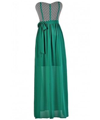 Jade Maxi Dress, Colorblock Stripe Maxi Dress, Summer Maxi Dress, Strapless Summer Maxi, Jade Green Maxi Dress