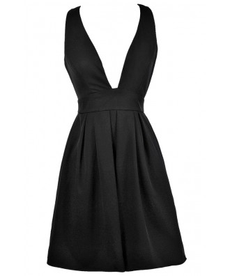 Little Black Dress, Black Plunging Neckline Dress, Black Cocktail Dress, Black Party Dress, Black A-line Dress, Black Plunging Neckline Party Dress