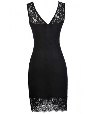 Black Lace Trim Pencil Dress, Black Lace Crossover Hem Pencil Dress ...