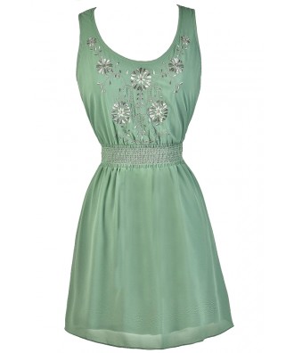 Sage Embroidered Dress, Sage Green Sundress, Sage Green A-Line Dress, Cute Summer Dress, Sage Green Casual Dress