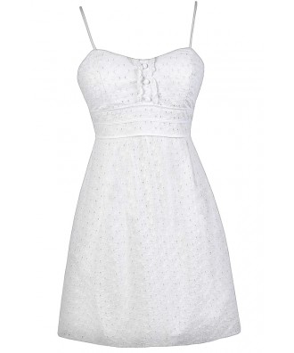 White Eyelet Dress, White Sundress, White Summer Dress, White Eyelet A-Line Dress, White Graduation Dress