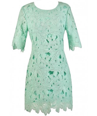 Mint Lace Dress, Mint Crochet Lace Dress, Mint Lace Sheath Dress, Mint Party Dress, Mint Oversized Lace Dress