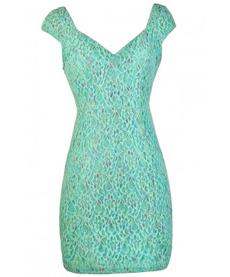 Mint Lace Dress, Mint Lace Capsleeve Dress, Mint Multi Colored Lace Dress, Fitted Lace Dress, Mint Pencil Dress, Cute Mint Dress, Blue Mint Dress