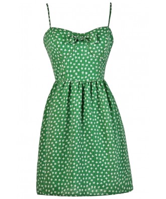 Apple Print Dress, Green Apple Print Sundress, Cute Summer Sundress, Apple Print Summer Dress