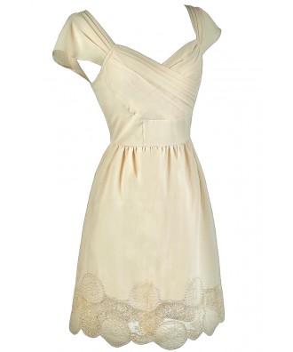 Cream A-Line Dress, Cream Rehearsal Dinner Dress, Cream Bridal Shower ...