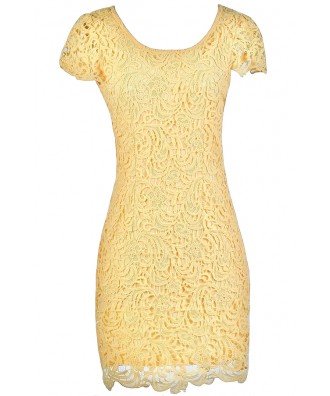 yellow Lace Dress, Yellow Lace Pencil Dress, Yellow Summer Dress, Cute Lace Dress, Cute Party Dress, Yellow Pencil Dress