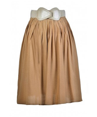 Caramel A-Line Skirt, Taupe A-Line Skirt, Flowy A-Line Skirt, Light Brown A-Line Skirt, Cute Summer Skirt, Cute Fall Skirt, Belted A-Line Skirt, Flowy A-Line Skirt