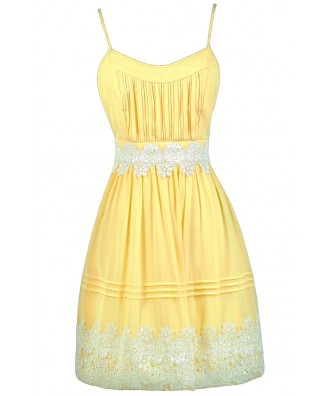 Cute Yellow Dress, Yellow and Off White Dress, Yellow Party Dress, Yellow Sundress, Yellow A-Line Dress, Cute Yellow Dress