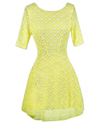 Yellow Lace Dress, Yellow Lace Summer Dress, Neon Lace Dress, Neon Yellow Dress, Yellow Lace Skater Dress, Cute Summer Dress, Cute Party Dress, Lace Summer Dress, Yellow Summer A-Line Dress