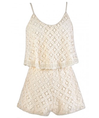 Cream Lace Romper, Beige Lace Romper, Lace Summer Romper, Cute Summer Romper