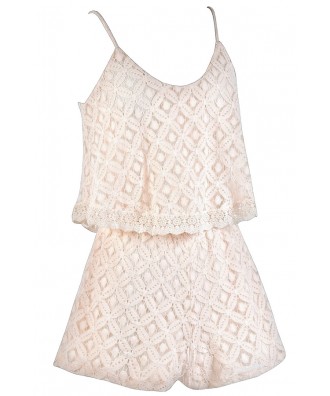 Cream Lace Romper, Cute Lace Romper, Cute Romper, Beige Lace Romper ...