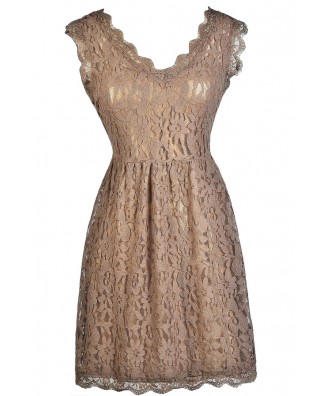 Mocha Lace Dress, Taupe Lace Dress, Brown Lace Dress, Mocha Lace A-Line Dress, Mocha Party Dress, Mocha Summer Dress, Mocha Cocktail Dress, Light Brown Lace Dress, Taupe Lace Summer Dress