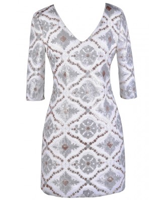 Silver Sequin New Years Eve Cocktail Party Dress