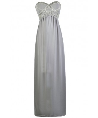 Grey Embellished Maxi Bridesmaid Formal Prom Dress