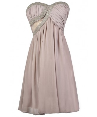 Lavender Light Purple Beaded Bridesmaid Party Dress