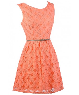 Orange Peach Lace A-line Dress, Cute Orange Peach Lace Dress, Orange ...