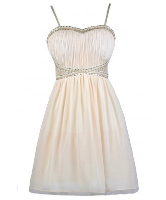 Cream Party Dress, Cream Beaded Dress, Cream Embellished Dress, Cute Cream Dress, Cream Cocktail Dress