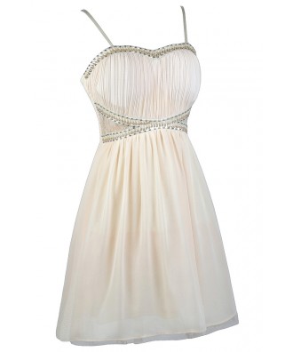 Cream Beaded Dress, Cream Embellished Dress, Cute Prom Dress, Cream ...