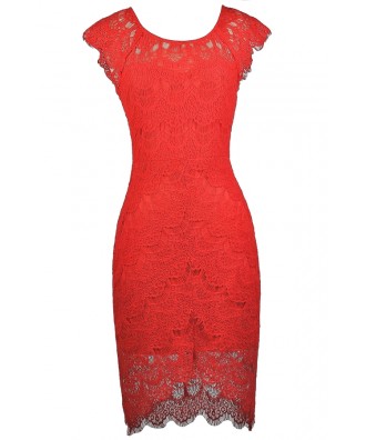 Red Lace Sheath Dress, Red Lace High Low Dress, Red Lace Cocktail Dress, Red Lace Party Dress