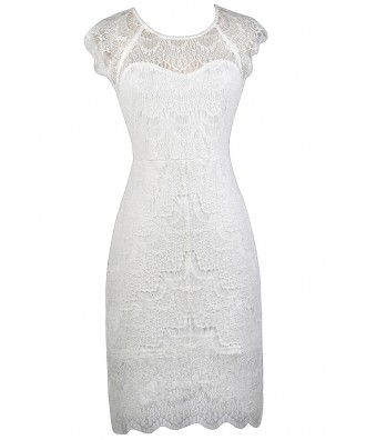 White Lace Sheath Dress, White Lace Rehearsal Dinner Dress, White Lace Bridal Shower Dress, White Lace High Low Dress, White Lace Cocktail Dress