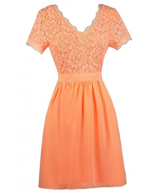 Cute Neon Orange Lace Dress, Neon Orange lace and Chiffon Dress, Neon Orange Capsleeve Dress