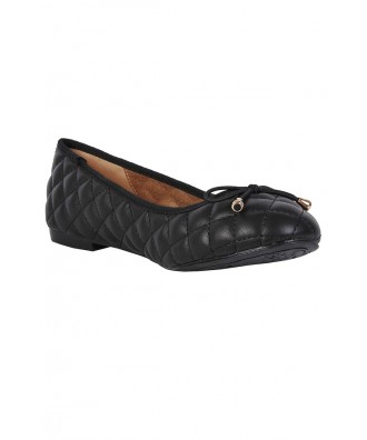 Quilted Black Ballet Flat, Black Ballet Flat, Bow Front Black Ballet Flat