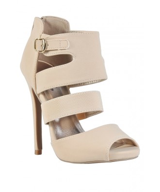 Beige Bootie Sandals, Beige Open Sandal, Beige Cage Sandal, Cute Beige Heels