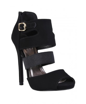 Black Bootie Sandal, Cute Black Sandal, Black cage Sandal