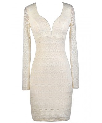 Ivory lace Pencil Dress, Ivory Lace Rehearsal Dinner Dress, Ivory Lace Bridal Shower Dress, Ivory Lace Bodycon Dress, Longsleeve Ivory Lace Dress