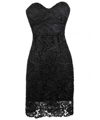 Black Strapless Lace Dress, Little Black Dress, Black Lace Bustier Dress, Black Lace Cocktail Dress