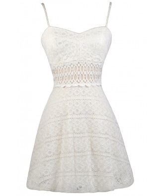 Off White Lace A-Line Dress, Cute Off White Lace Dress, Ivory Lace A-Line Dress, Off White Lace Sundress