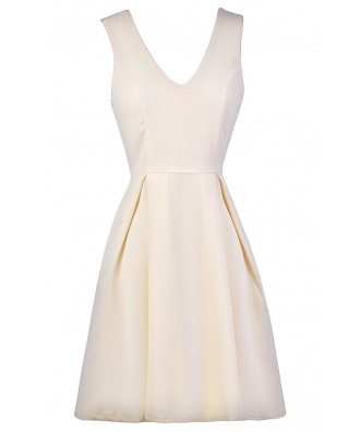 Cream A-Line Dress, Cute Cream Dress, Cream Sundress, Cream Rehearsal ...