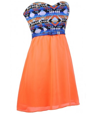 Neon Orange and Blue Dress, Southwestern Print Dress, Cute Summer Dress ...