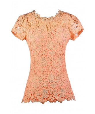 Peach Lace Top, Cute Lace Top, Lace Summer Top, Lace Capsleeve Top, Pearl Lace Top, Peach Orange Peach Lace Top