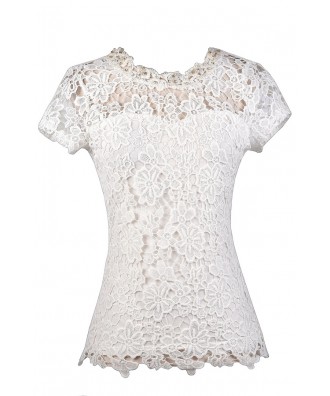 Off White Lace Top, Cute Lace Top, Ivory Lace Top, Off White Lace and Pearl Top, Lace Capsleeve Top, Cute Summer Top, Lace Summer Top, Ivory Lace Top