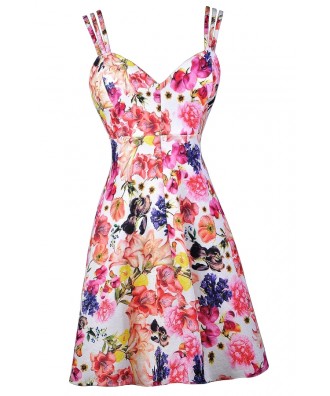 Floral Print Sundress, Floral Print Summer Dress, Cute Floral Print Dress, Pink Floral Print Dress, Floral Print A-Line Dress, Floral Print Party Dress