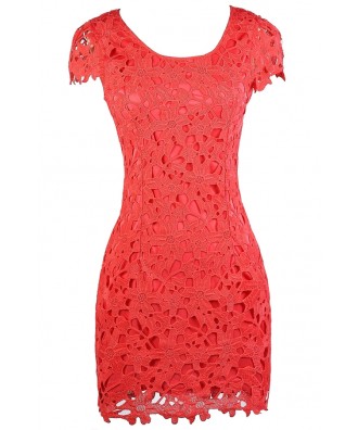 Coral Lace Dress, Coral Capsleeve Lace Dress, Cute Coral Dress, Cute ...