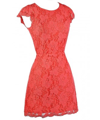 Coral Lace Dress, Coral Open Back Lace Dress, Coral Lace Cocktail Dress ...