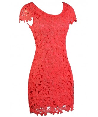 Coral Lace Dress, Coral Capsleeve Lace Dress, Cute Coral Dress, Cute ...