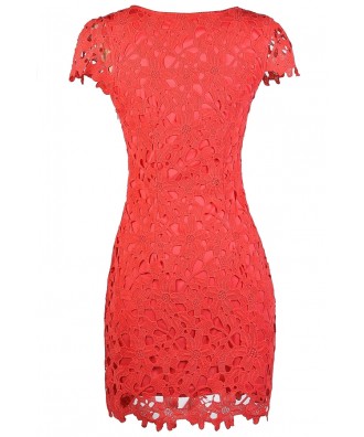 Coral Lace Dress, Coral Capsleeve Lace Dress, Cute Coral Dress, Cute ...