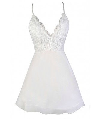 White Summer Dress, Cute White Dress, White Lace Dress, Little White Dress, White Party Dress, White Cocktail Dress, Structured Hemline Dress, Flouncy White Dress, White A-Line Dress