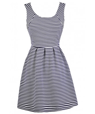 Navy and Ivory Stripe Dress, Nautical Stripe A-Line Dress, Cute Summer ...