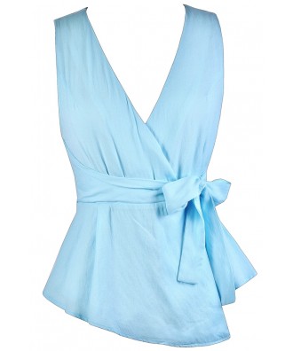 Cute Summer Top, Sky Blue Top, Light Blue Top, Sky Blue Wrap Top, Cute Wrap Top, Light Blue Wrap Top