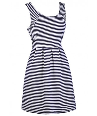 Navy and Ivory Stripe Dress, Nautical Stripe A-Line Dress, Cute Summer ...